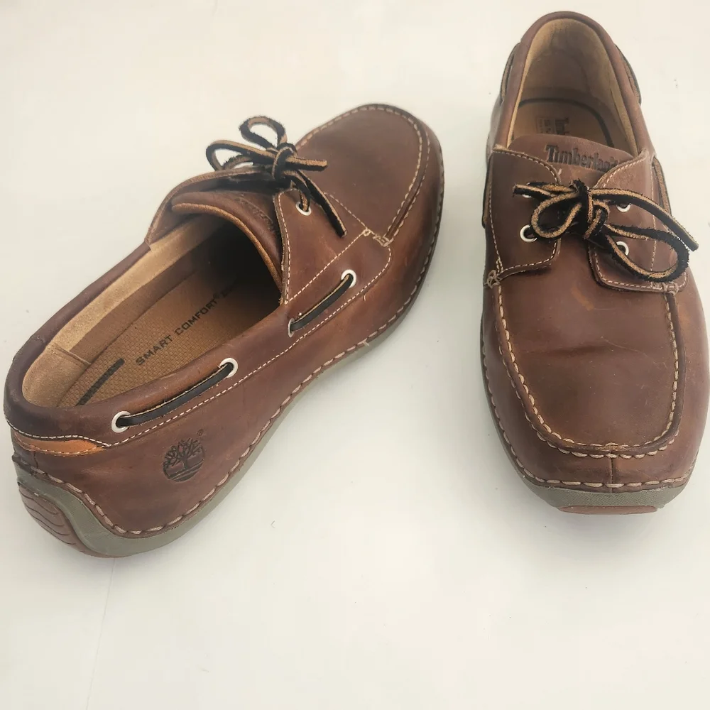 Timberland Men's Brown Leather Moc Toe Boat Shoes